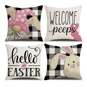 4pcs Spring Easter Rabbit Throw Pillow Case; Linen Cushion Cover; Single Side Print Accent Pillow Case; Pillow Insert Not Included