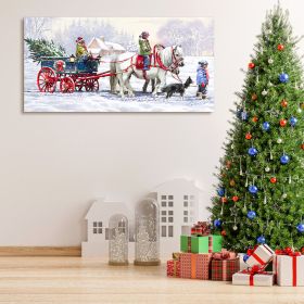 Framed Canvas Wall Art Decor Painting For Chrismas, Kids Riding White Horse Sledge Chrismas Gift Painting For Chrismas Gift, Decoration For Chrismas E