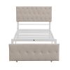 Twin Size Storage Bed Metal Platform Bed with a Big Drawer - Beige