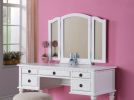 Bedroom Contemporary Vanity Set w Foldable Mirror Stool Drawers White Color