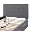 Linen Upholstered Platform Bed With Headboard and Trundle, Full