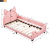 Twin Size Upholstered Daybed with Carton Ears Shaped Headboard, Pink