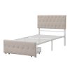 Twin Size Storage Bed Metal Platform Bed with a Big Drawer - Beige