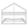 Wood Twin Size House Platform Beds,Two Shared Beds with Shelves and Guardrail, Creamy White