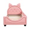 Twin Size Upholstered Daybed with Carton Ears Shaped Headboard, Pink