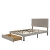 Queen Size Storage Bed Velvet Upholstered Platform Bed with a Big Drawer - Beige