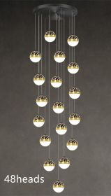 Nordic Luxury Luxury Villa Duplex Staircase Chandelier (Option: Black tricolor dimming-48heads)