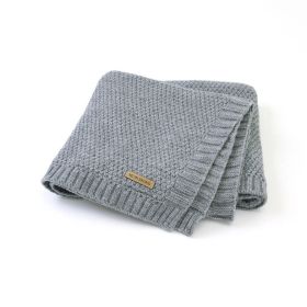 Kids Logo Patched Design Solid Color Knittted Warm Blanket (Size/Age: Average Size (0-12Y), Color: Grey)