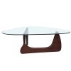 Living room triangle 12mm tempered glass solid wood base coffee table