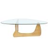 Living room triangle 12mm tempered glass solid wood base coffee table