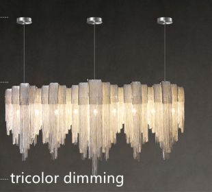 Nordic Luxury Villa Design Tassel Aluminum Chain Living Room Chandelier (Option: Silver-Tricolor dimming-90cm)